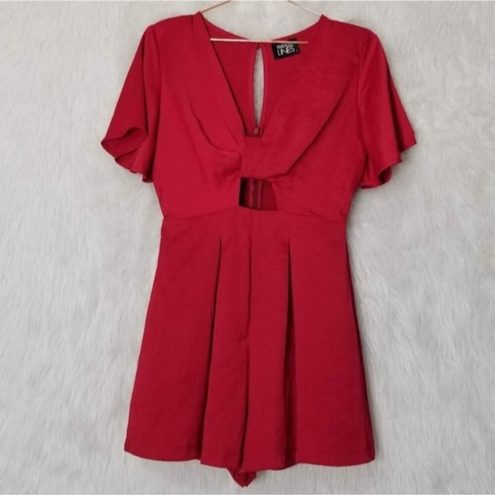 Parallel Lines (Asos) Twist Front Cutout Red Romp… - image 1